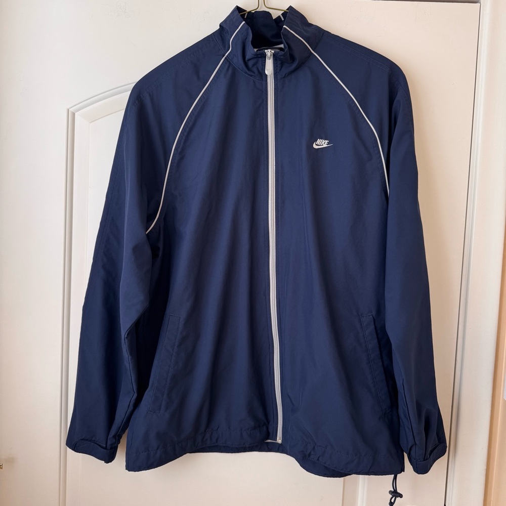 Nike Blue Windbreaker Jacket with White Trim Full Zip Track Jacket Mens XL